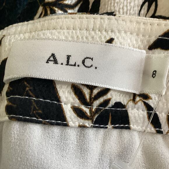 A.L.C. Brien Cream Brown Blue Jacobean Floral Silk Flutter Mini Skirt 8 - Picture 8 of 12